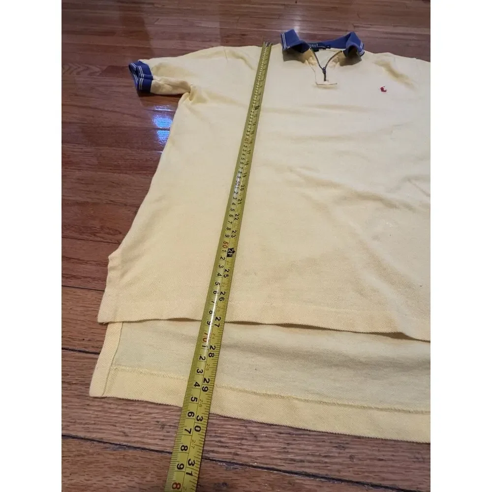 Ralph Lauren 1/4 Zip Polo Short Sleeve Classic Fit Shirt Yellow Blue golf prep M